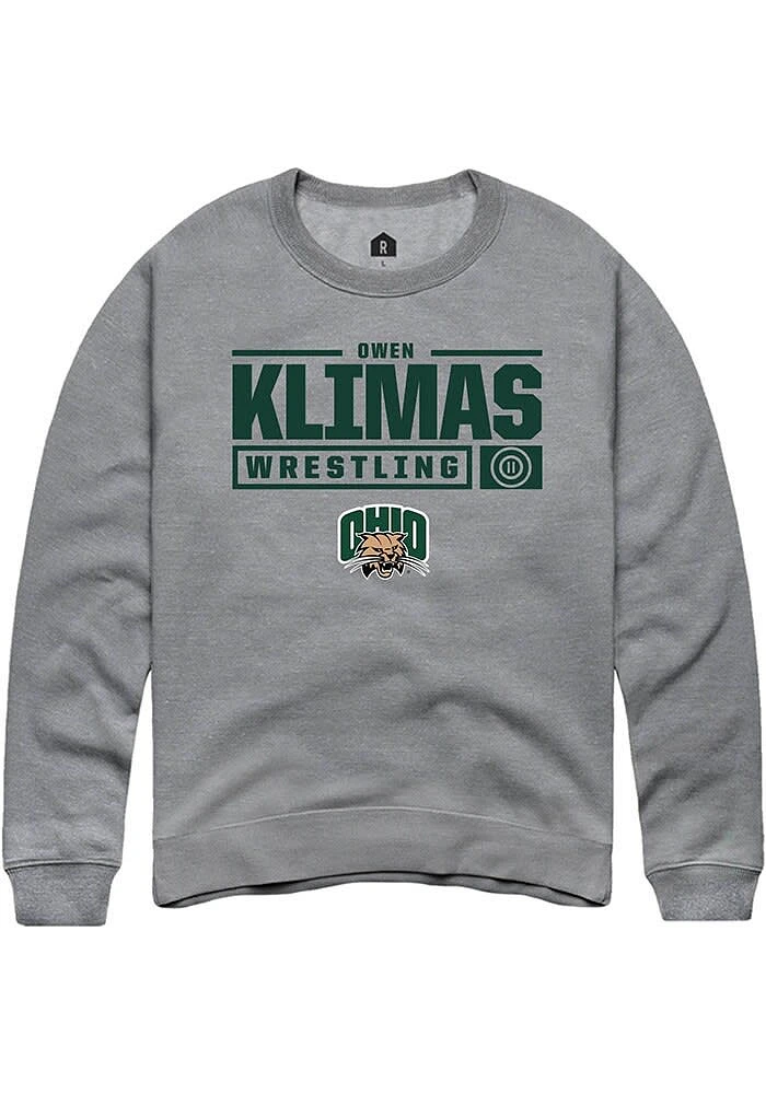 Owen Klimas Rally Ohio Bobcats Mens Graphite NIL Stacked Box Long Sleeve Crew Sweatshirt