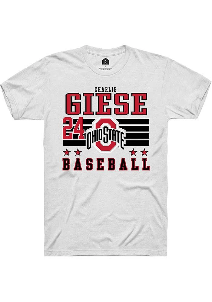 Charlie Giese Ohio State Buckeyes White Rally NIL Striped Short Sleeve T Shirt