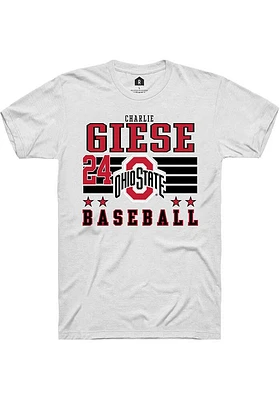 Charlie Giese  Ohio State Buckeyes White Rally NIL Striped Short Sleeve T Shirt
