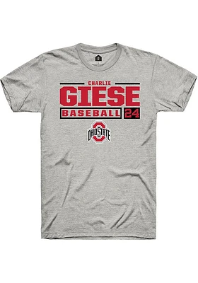 Charlie Giese  Ohio State Buckeyes Ash Rally NIL Stacked Box Short Sleeve T Shirt