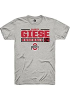 Charlie Giese  Ohio State Buckeyes Ash Rally NIL Stacked Box Short Sleeve T Shirt
