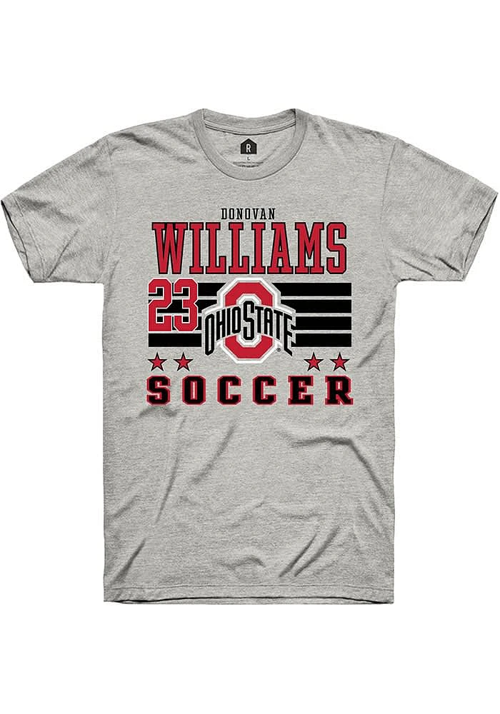 Donovan Williams Ohio State Buckeyes Ash Rally NIL Striped Short Sleeve T Shirt