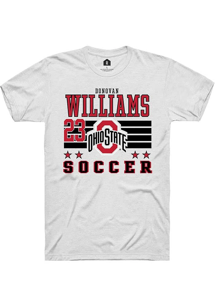 Donovan Williams Ohio State Buckeyes White Rally NIL Striped Short Sleeve T Shirt