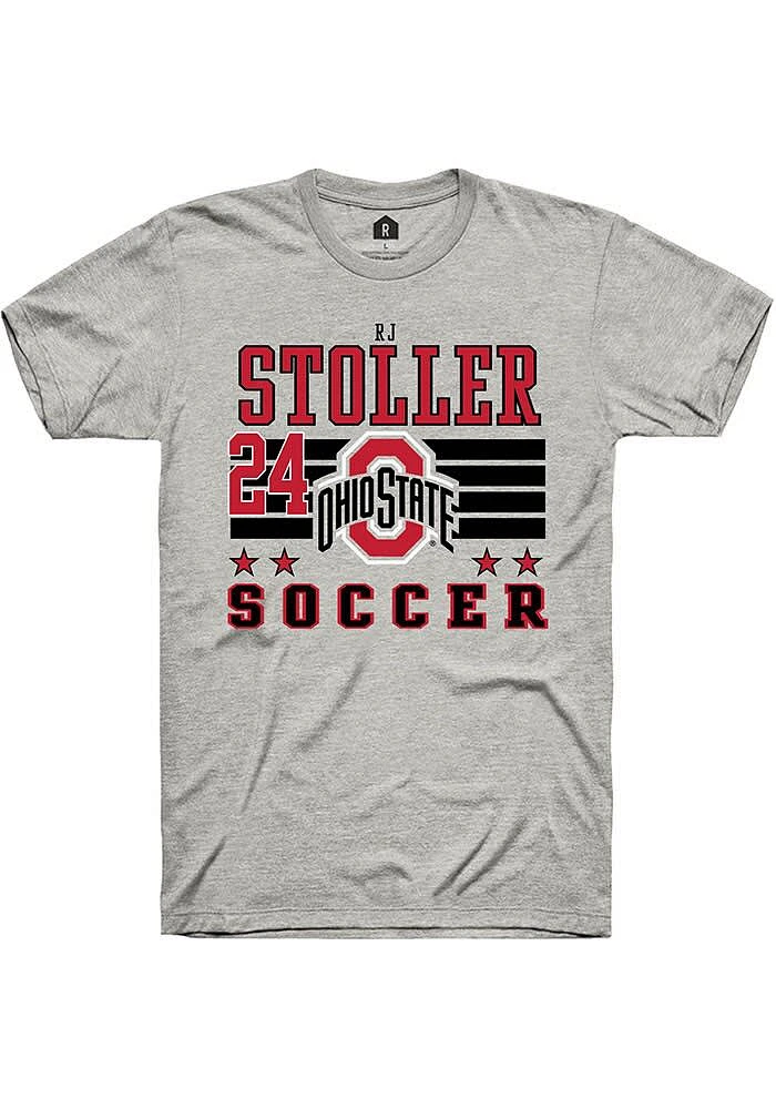 RJ Stoller Ohio State Buckeyes Ash Rally NIL Striped Short Sleeve T Shirt