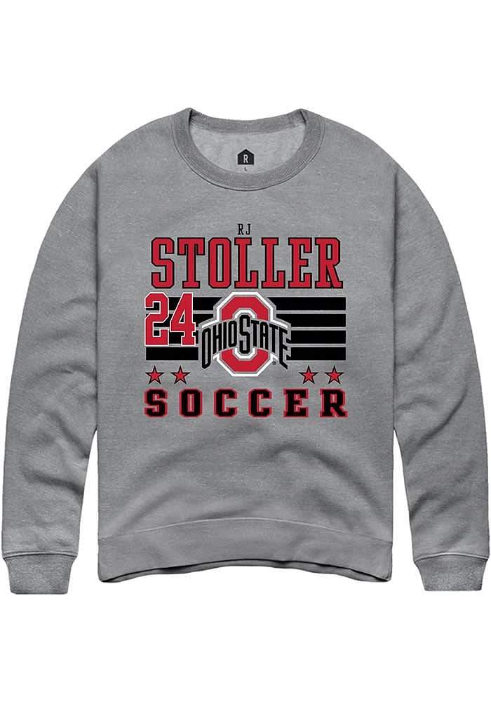 RJ Stoller Rally Ohio State Buckeyes Mens NIL Striped Long Sleeve Crew Sweatshirt