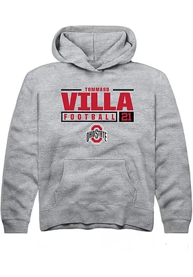 Tommaso Villa  Rally Ohio State Buckeyes Youth Grey NIL Stacked Box Long Sleeve Hoodie