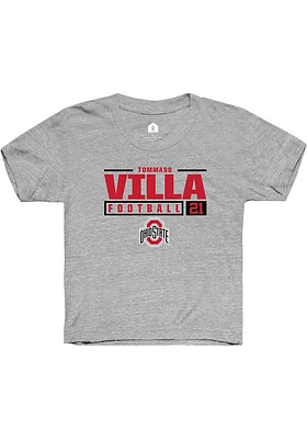 Tommaso Villa  Rally Ohio State Buckeyes Youth Grey NIL Stacked Box Short Sleeve T-Shirt