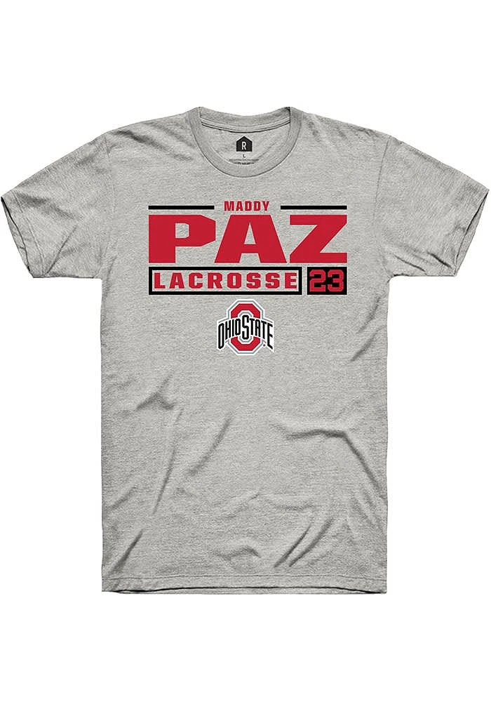 Maddy Paz Ohio State Buckeyes Ash Rally NIL Stacked Box Short Sleeve T Shirt