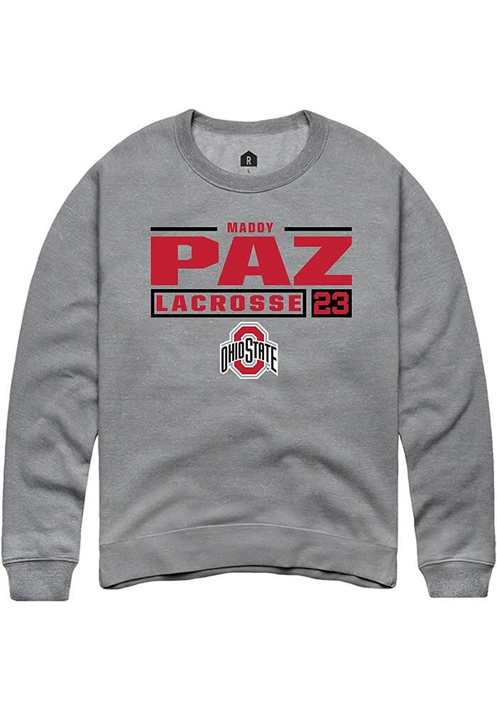 Maddy Paz Rally Ohio State Buckeyes Mens Graphite NIL Stacked Box Long Sleeve Crew Sweatshirt