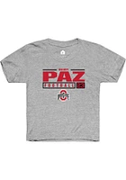 Maddy Paz  Rally Ohio State Buckeyes Youth Grey NIL Stacked Box Short Sleeve T-Shirt