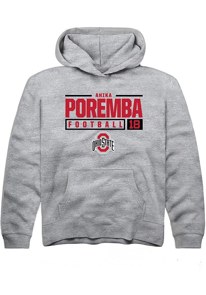 Anika Poremba Rally Ohio State Buckeyes Youth Grey NIL Stacked Box Long Sleeve Hoodie