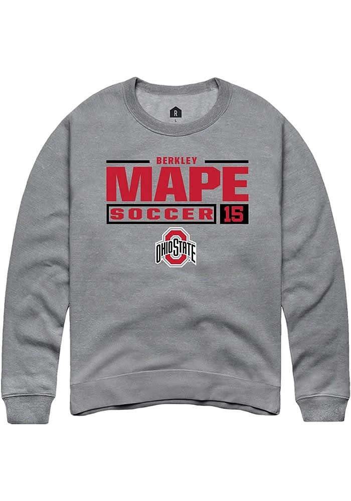 Berkley Mape Rally Ohio State Buckeyes Mens Graphite NIL Stacked Box Long Sleeve Crew Sweatshirt
