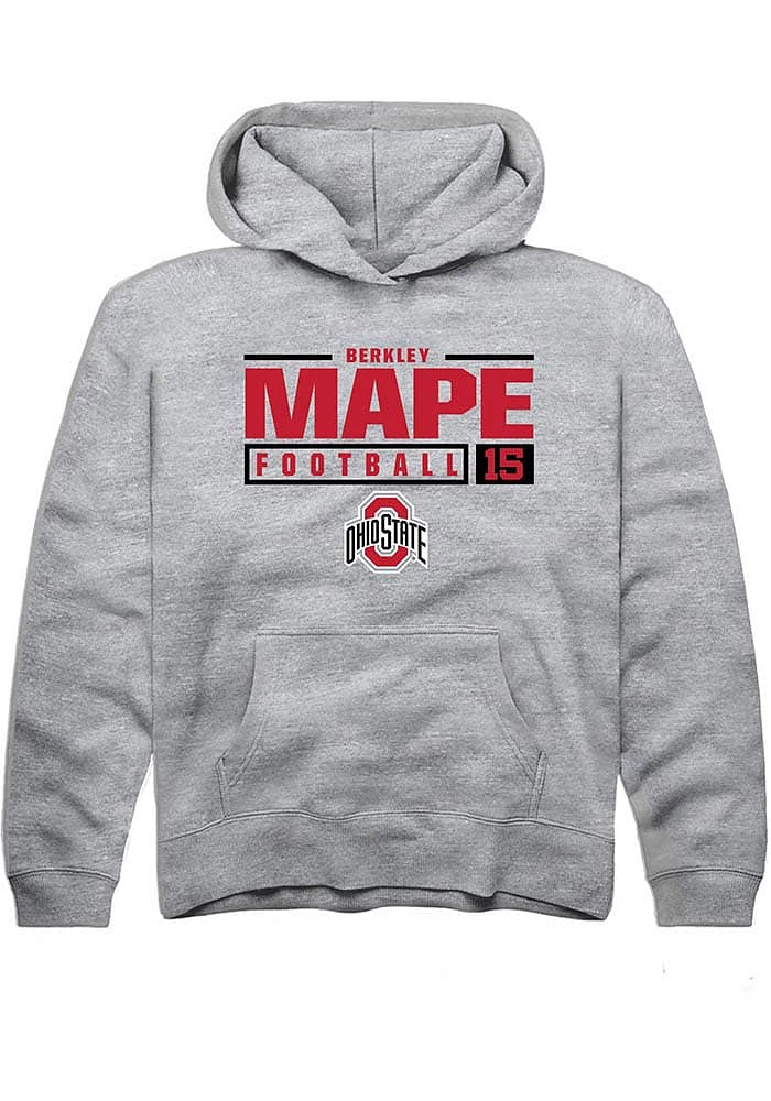 Berkley Mape  Rally Ohio State Buckeyes Youth Grey NIL Stacked Box Long Sleeve Hoodie