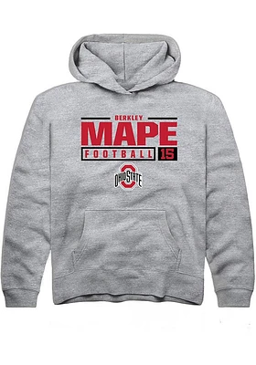 Berkley Mape  Rally Ohio State Buckeyes Youth Grey NIL Stacked Box Long Sleeve Hoodie