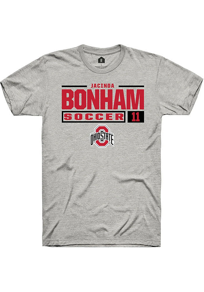 Jacinda Bonham Ohio State Buckeyes Ash Rally NIL Stacked Box Short Sleeve T Shirt