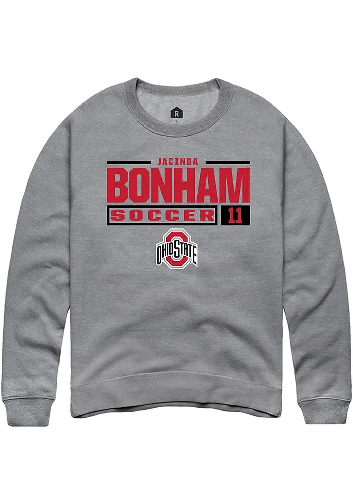 Jacinda Bonham  Rally Ohio State Buckeyes Mens Graphite NIL Stacked Box Long Sleeve Crew Sweatshir..