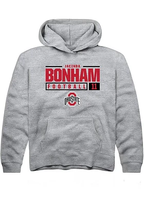 Jacinda Bonham  Rally Ohio State Buckeyes Youth Grey NIL Stacked Box Long Sleeve Hoodie