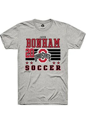 Jadin Bonham  Ohio State Buckeyes Ash Rally NIL Striped Short Sleeve T Shirt