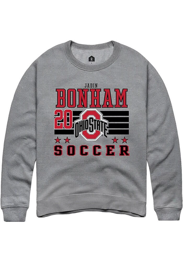 Jadin Bonham Rally Ohio State Buckeyes Mens NIL Striped Long Sleeve Crew Sweatshirt