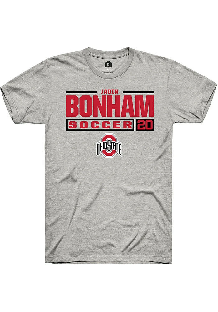 Jadin Bonham Ohio State Buckeyes Ash Rally NIL Stacked Box Short Sleeve T Shirt