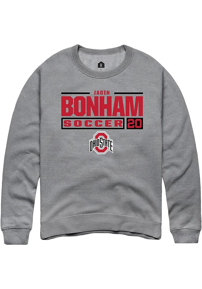 Jadin Bonham Rally Ohio State Buckeyes Mens Graphite NIL Stacked Box Long Sleeve Crew Sweatshirt