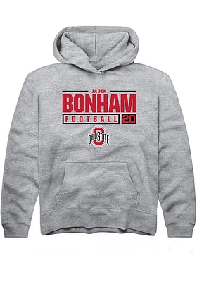 Jadin Bonham  Rally Ohio State Buckeyes Youth Grey NIL Stacked Box Long Sleeve Hoodie