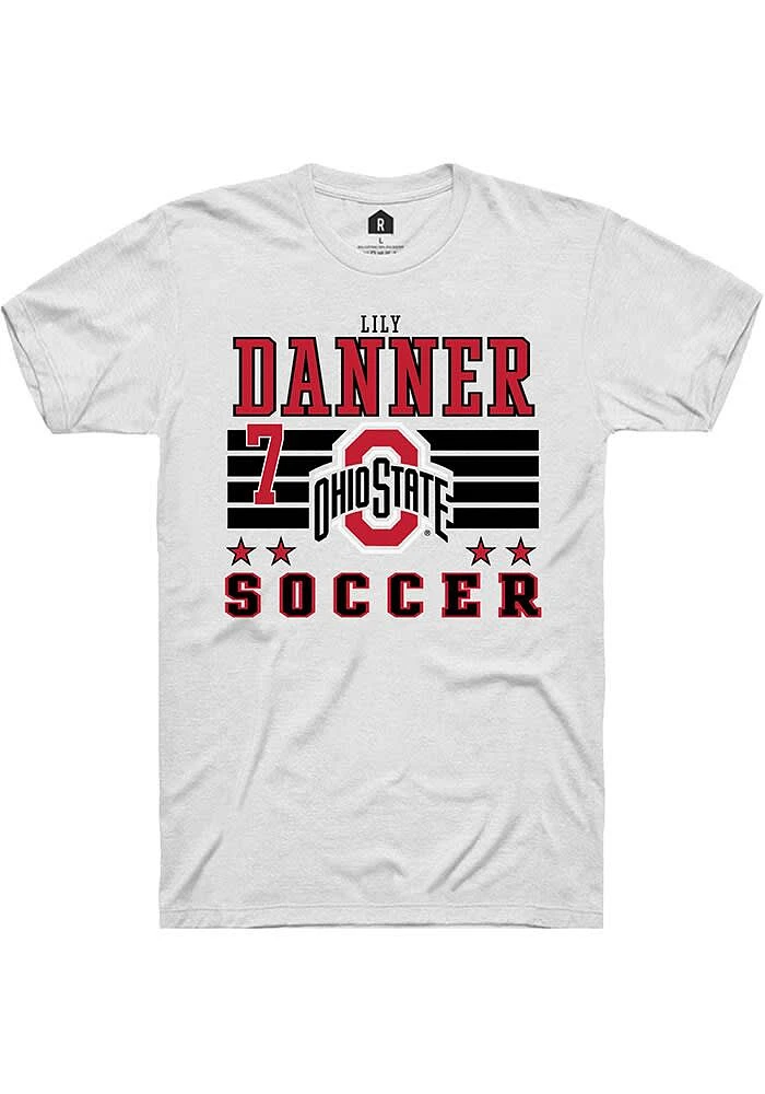 Lily Danner Ohio State Buckeyes White Rally NIL Striped Short Sleeve T Shirt