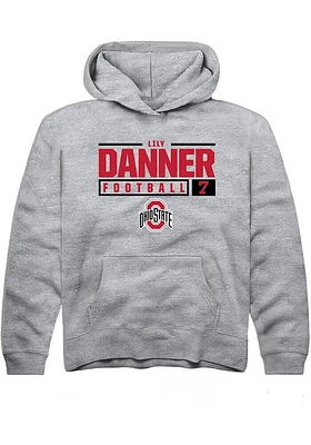 Lily Danner  Rally Ohio State Buckeyes Youth Grey NIL Stacked Box Long Sleeve Hoodie