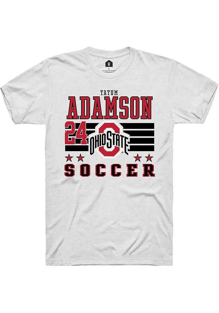 Tatum Adamson Ohio State Buckeyes White Rally NIL Striped Short Sleeve T Shirt