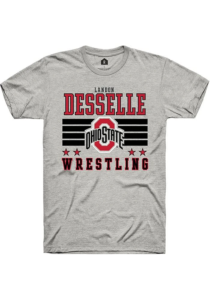 Landon Desselle Ohio State Buckeyes Ash Rally NIL Striped Short Sleeve T Shirt