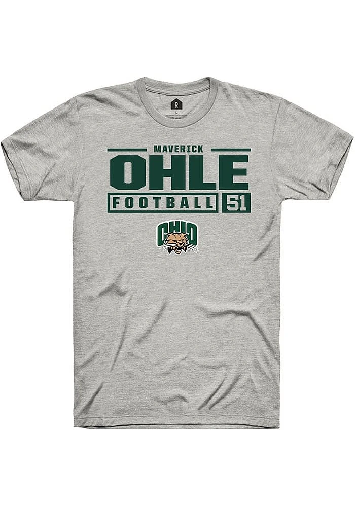 Maverick Ohle Ohio Bobcats Ash Rally NIL Stacked Box Short Sleeve T Shirt
