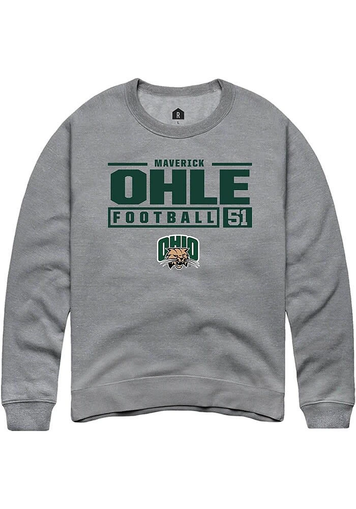 Maverick Ohle  Rally Ohio Bobcats Mens Graphite NIL Stacked Box Long Sleeve Crew Sweatshirt