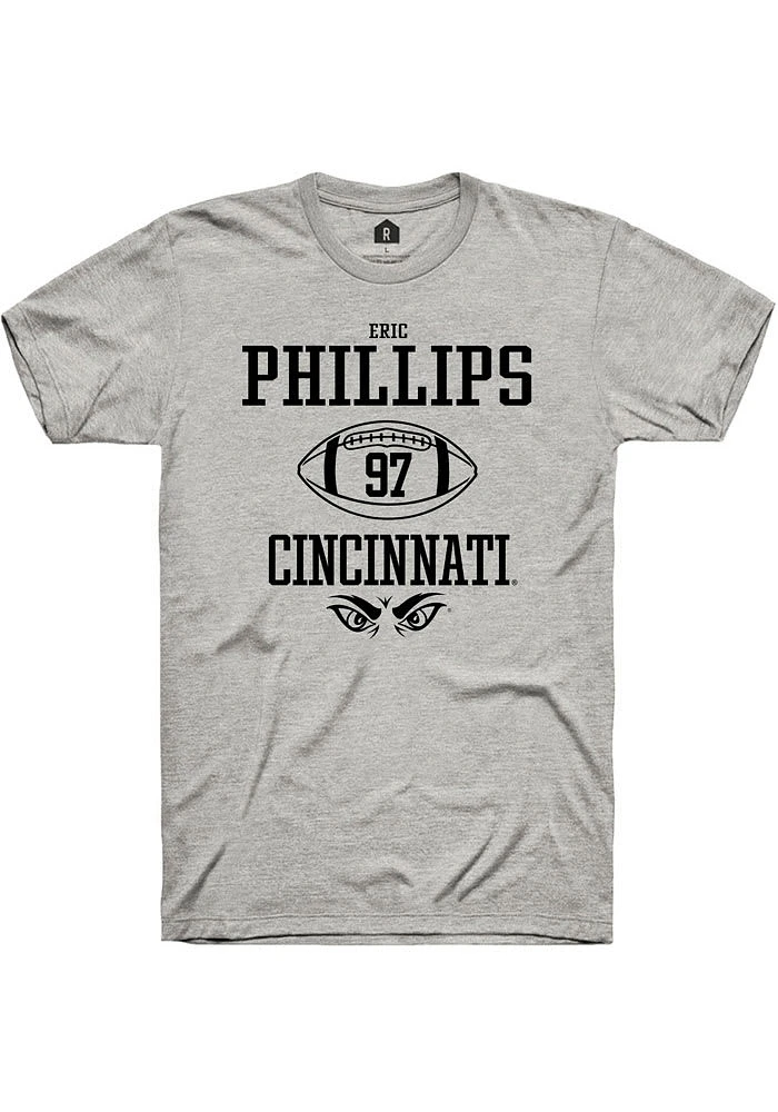 Eric Phillips  Cincinnati Bearcats Ash Rally NIL Sport Icon Short Sleeve T Shirt