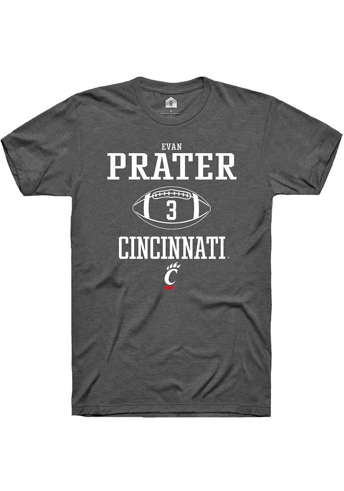 Evan Prater  Cincinnati Bearcats Dark Grey Rally NIL Sport Icon Short Sleeve T Shirt