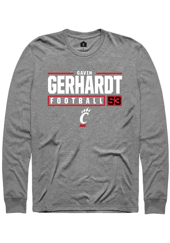 Gavin Gerhardt  Cincinnati Bearcats Graphite Rally NIL Stacked Box Long Sleeve T Shirt