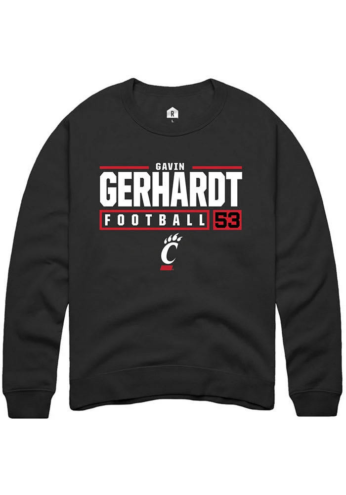 Gavin Gerhardt Rally Cincinnati Bearcats Mens Black NIL Stacked Box Long Sleeve Crew Sweatshirt