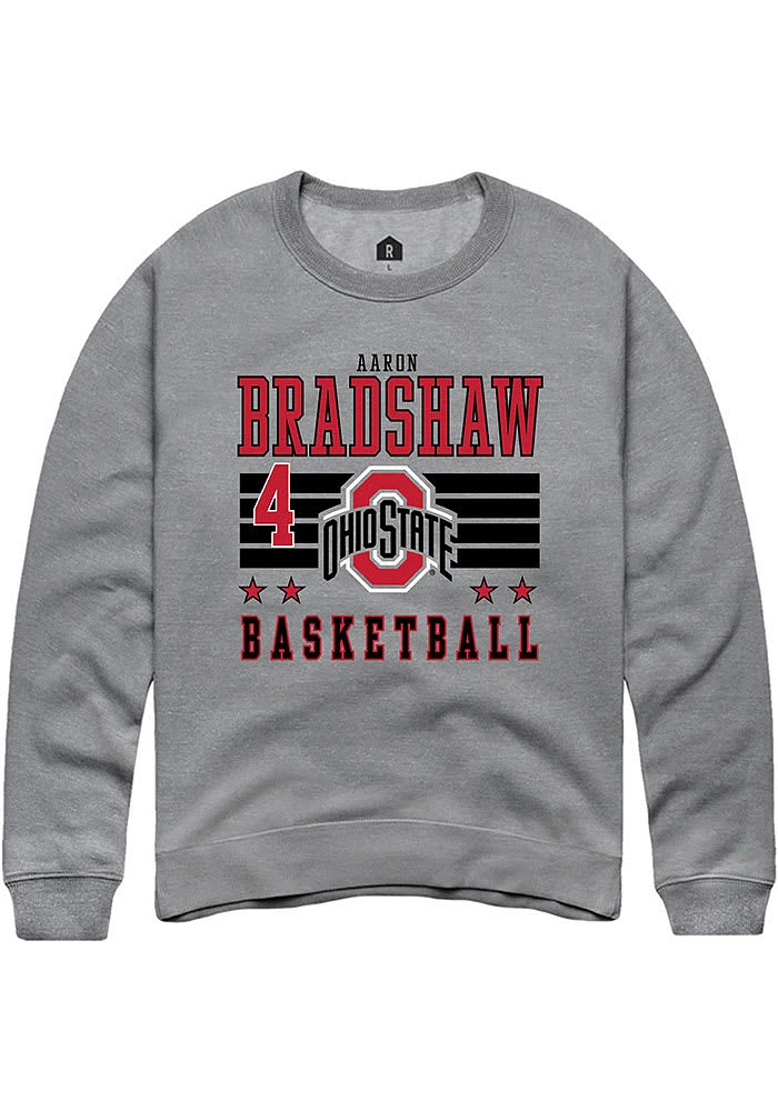 Aaron Bradshaw Rally Ohio State Buckeyes Mens NIL Striped Long Sleeve Crew Sweatshirt