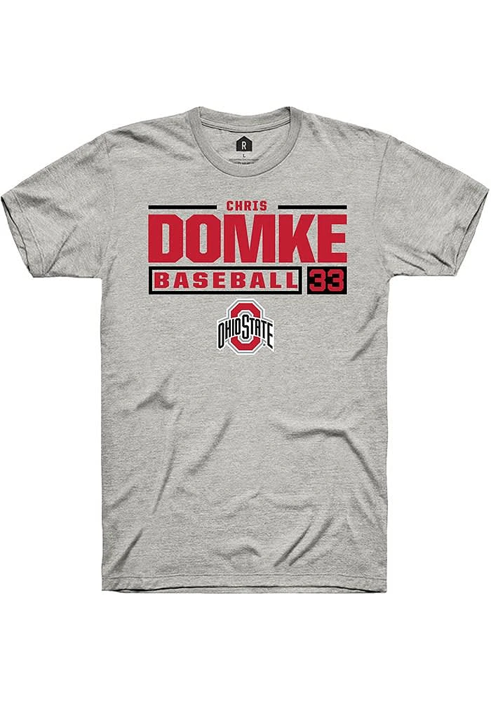 Chris Domke Ohio State Buckeyes Ash Rally NIL Stacked Box Short Sleeve T Shirt