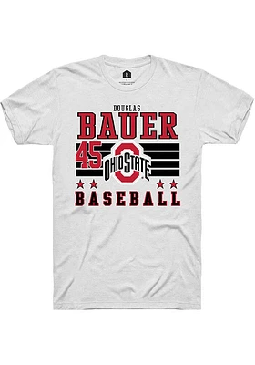 Douglas Bauer  Ohio State Buckeyes White Rally NIL Striped Short Sleeve T Shirt