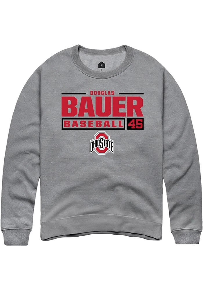 Douglas Bauer Rally Ohio State Buckeyes Mens Graphite NIL Stacked Box Long Sleeve Crew Sweatshirt