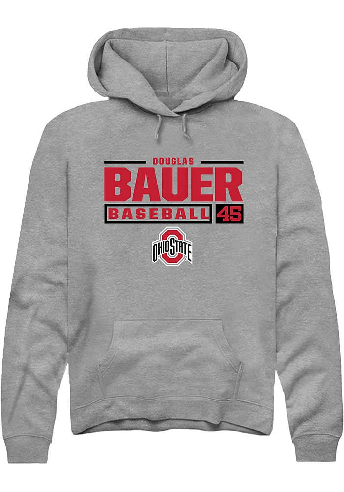 Douglas Bauer Rally Ohio State Buckeyes Mens Graphite NIL Stacked Box Long Sleeve Hoodie