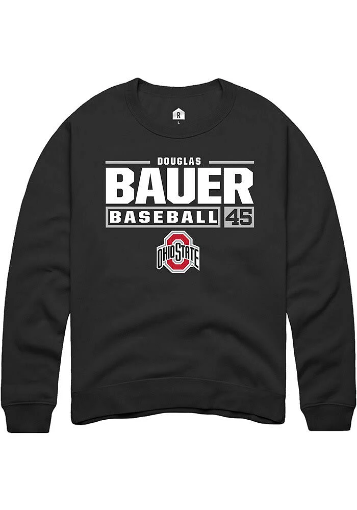 Douglas Bauer Rally Ohio State Buckeyes Mens NIL Stacked Box Long Sleeve Crew Sweatshirt