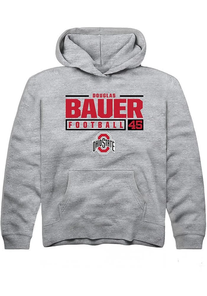 Douglas Bauer Rally Ohio State Buckeyes Youth Grey NIL Stacked Box Long Sleeve Hoodie