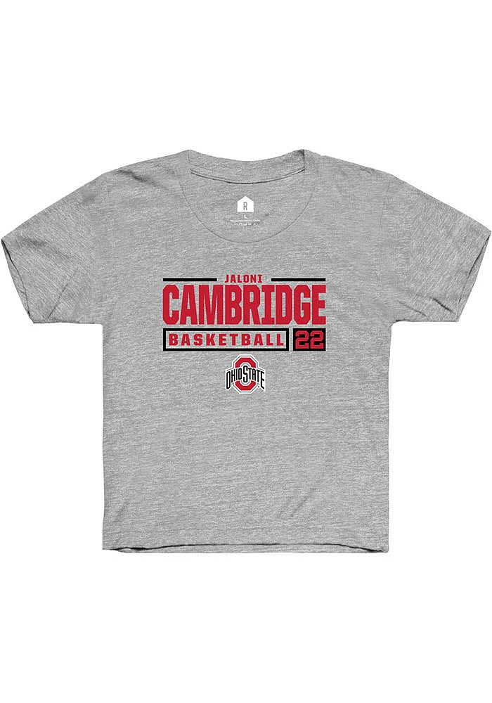 Jaloni Cambridge  Rally Ohio State Buckeyes Youth Grey NIL Stacked Box Short Sleeve T-Shirt