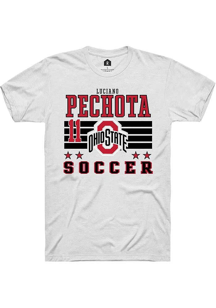 Luciano Pechota Ohio State Buckeyes White Rally NIL Striped Short Sleeve T Shirt