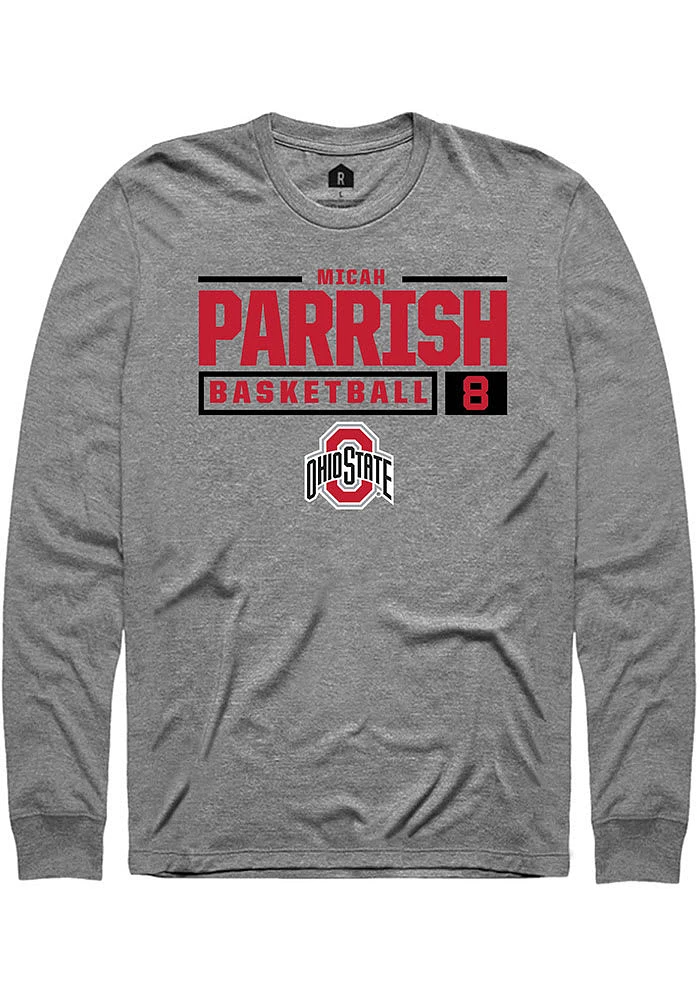 Micah Parrish  Ohio State Buckeyes Graphite Rally NIL Stacked Box Long Sleeve T Shirt