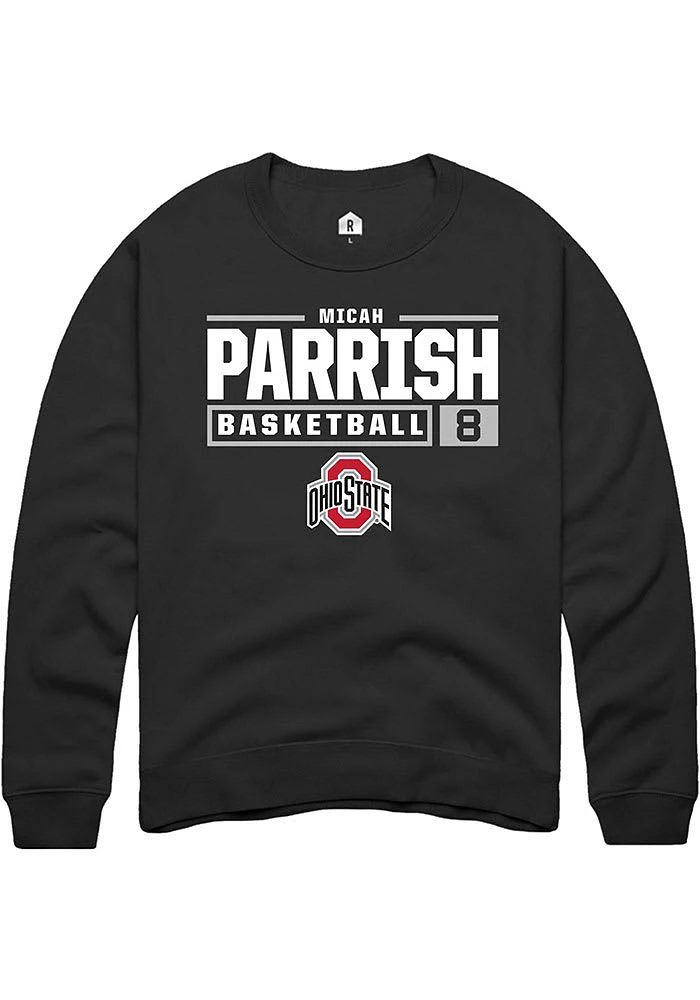 Micah Parrish Rally Ohio State Buckeyes Mens NIL Stacked Box Long Sleeve Crew Sweatshirt