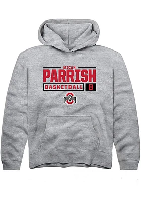 Micah Parrish  Rally Ohio State Buckeyes Youth Grey NIL Stacked Box Long Sleeve Hoodie