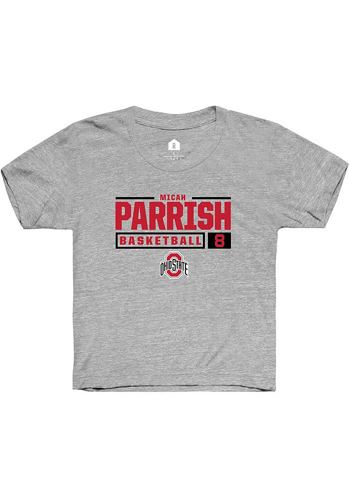 Micah Parrish  Rally Ohio State Buckeyes Youth Grey NIL Stacked Box Short Sleeve T-Shirt