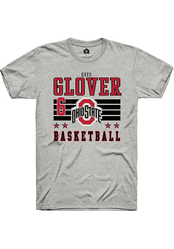 Ques Glover  Ohio State Buckeyes Ash Rally NIL Striped Short Sleeve T Shirt